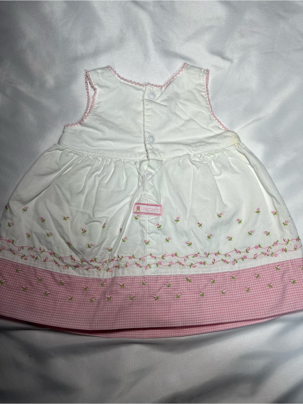 Vintage Carter’s Baby Girl Dress 0-3M 11lbs Pink White Floral Embroidered - Picture 4 of 5